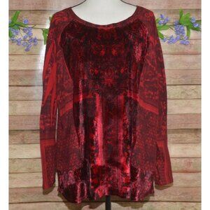 Dressbarn Womens 3X Red Velvet Long Sleeve Blouse Top Whimsigoth Dark Romance